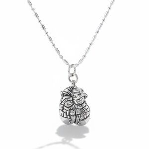 Vintage Frosty Snuggling Snowman Winter Charm Pendant Necklace